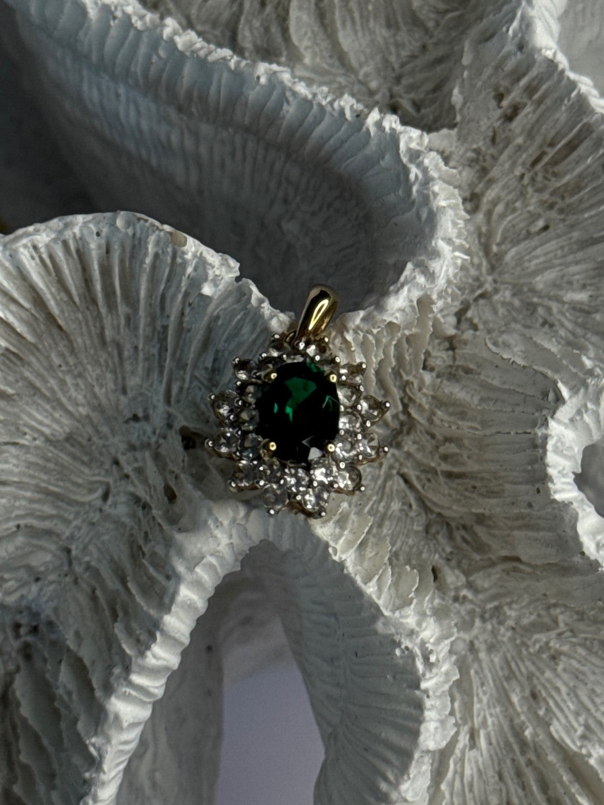 925 Sterling Silver Gold Plated Emerald & Beryl Pendant Length 0.80 Inch