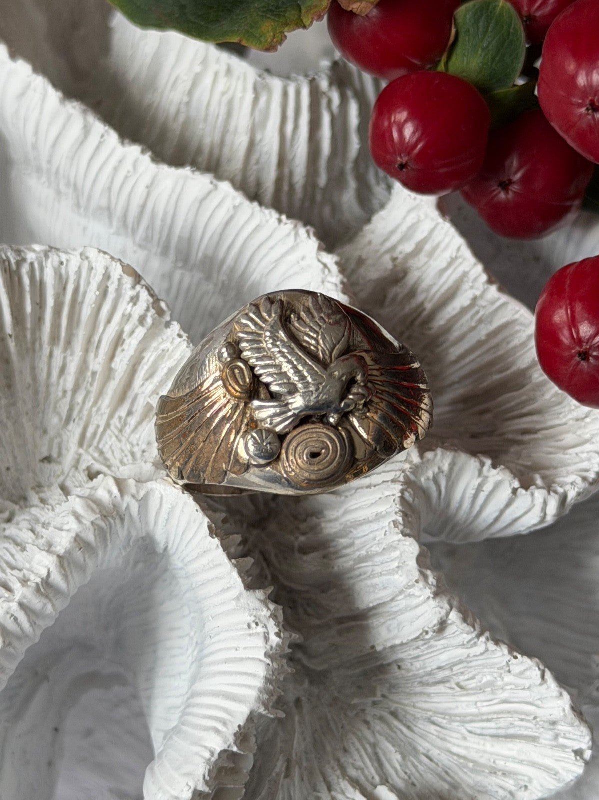 Vintage Navajo 925 Sterling Silver with gold vermeil details Eagle Ring Size 12