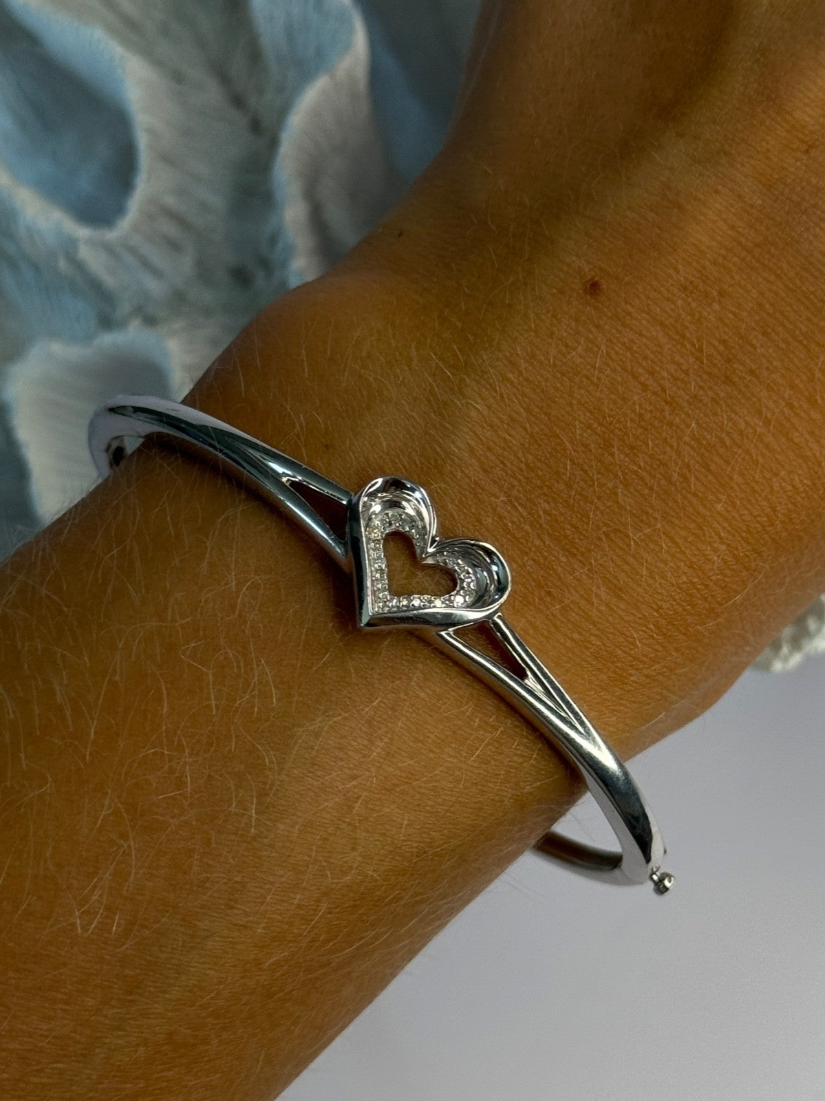 925 Sterling Silver NDI Diamond Heart Bracelet