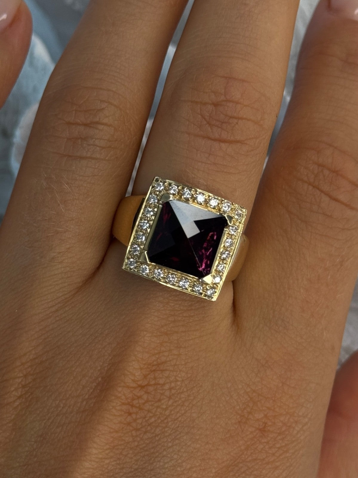 14K Yellow Gold Rubellite & Beryl Ring Size 8