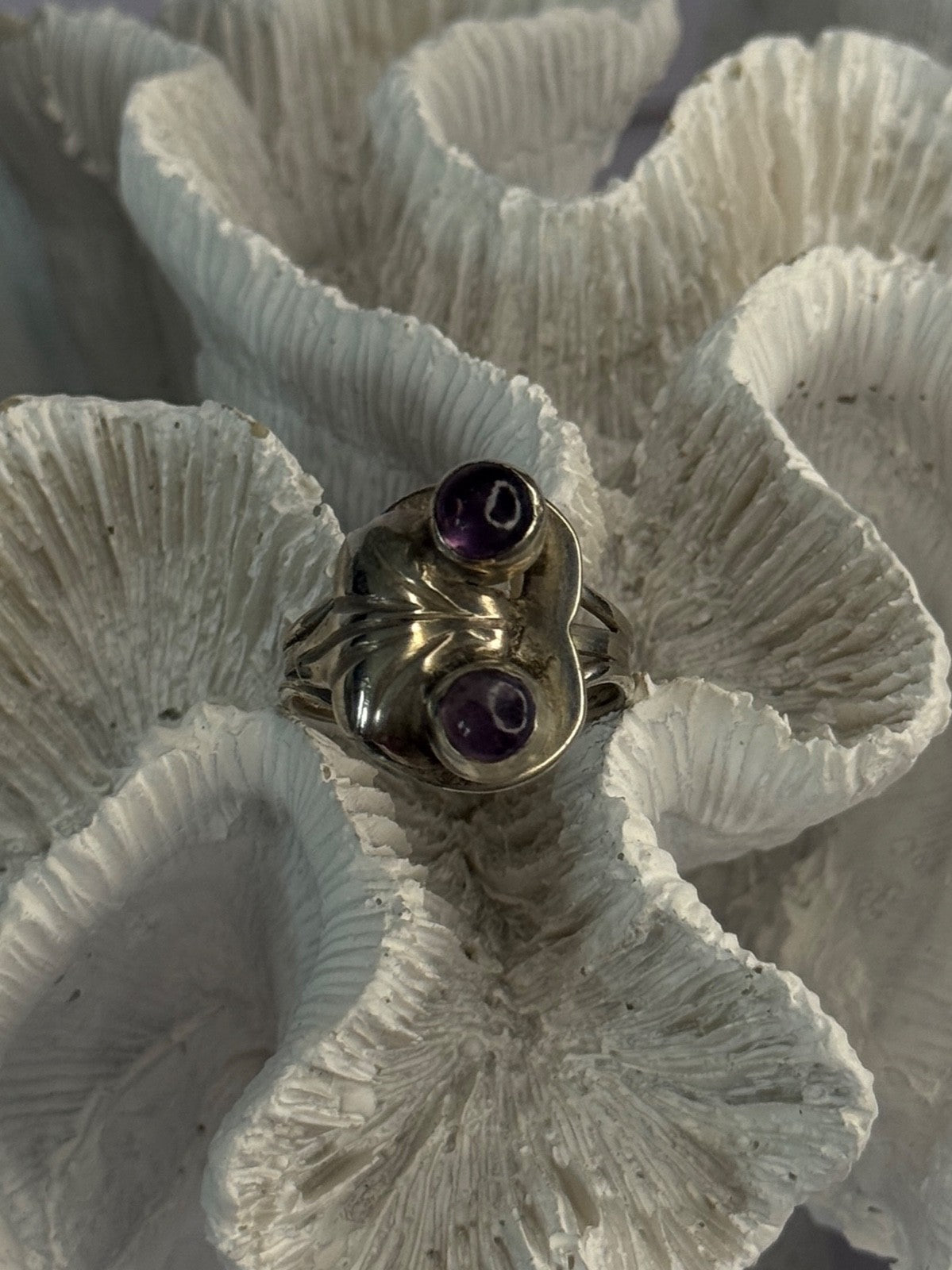 Vintage 925 Sterling Silver Amethyst Ring Adjustable