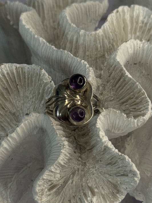 Vintage 925 Sterling Silver Amethyst Ring Adjustable