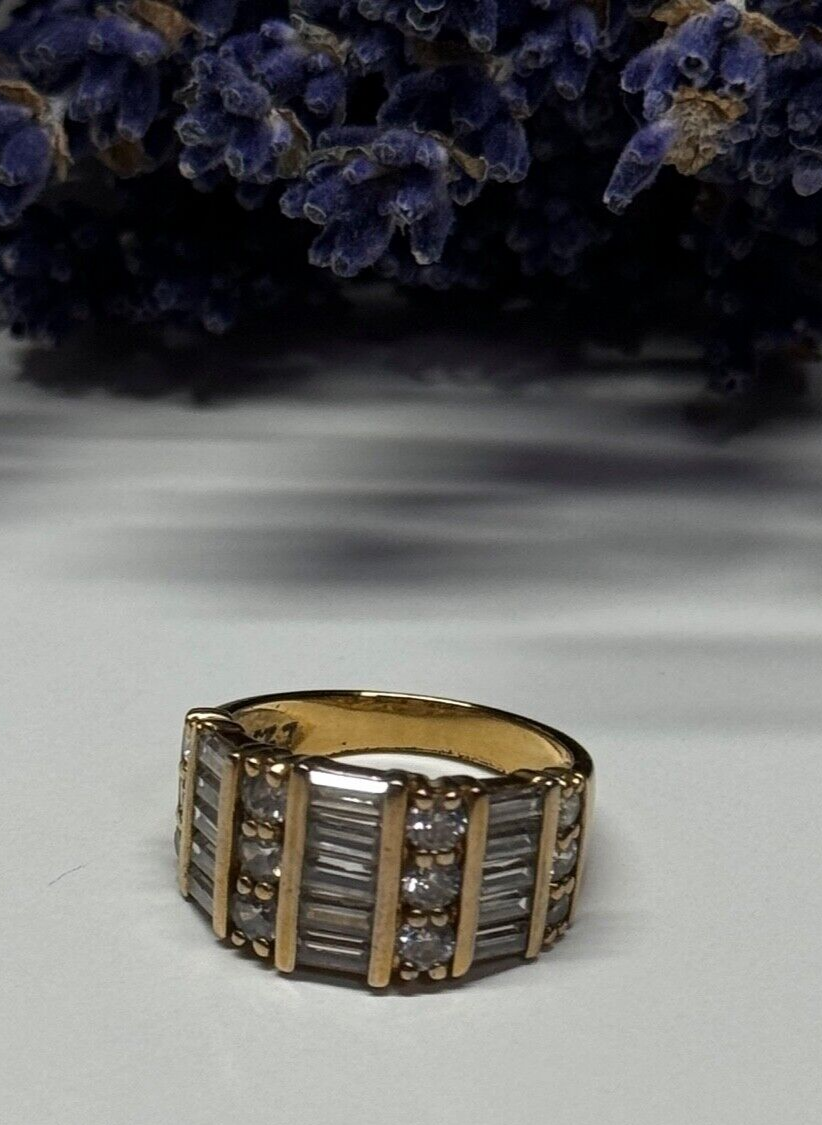925 Sterling Silver Gold Plated CZ Ring Size 6