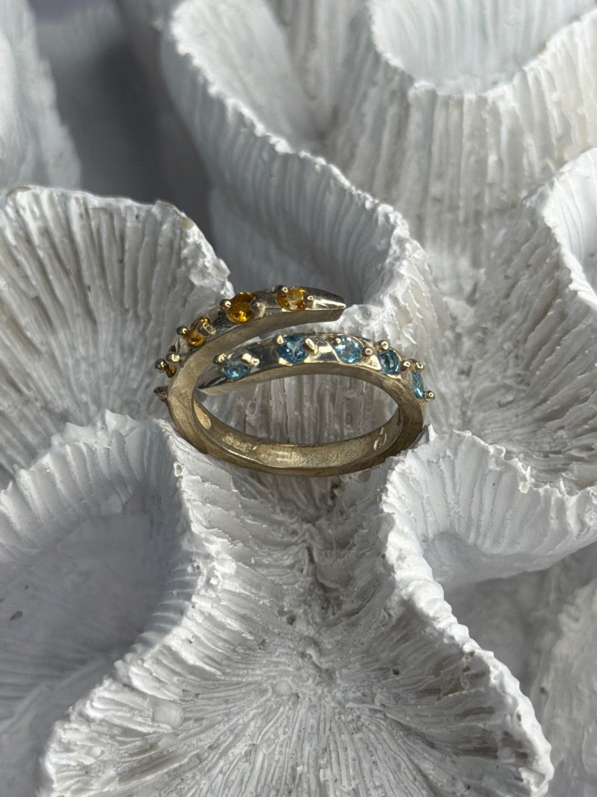 925 Sterling Silver Citrine & Topaz Ring Size 8