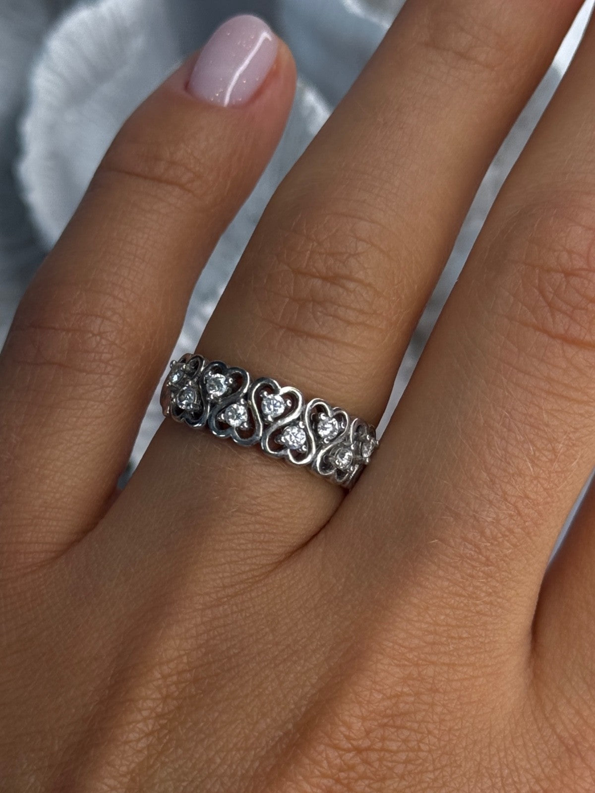 Bbj 925 Sterling Silver White Topaz Heart Ring Size 7