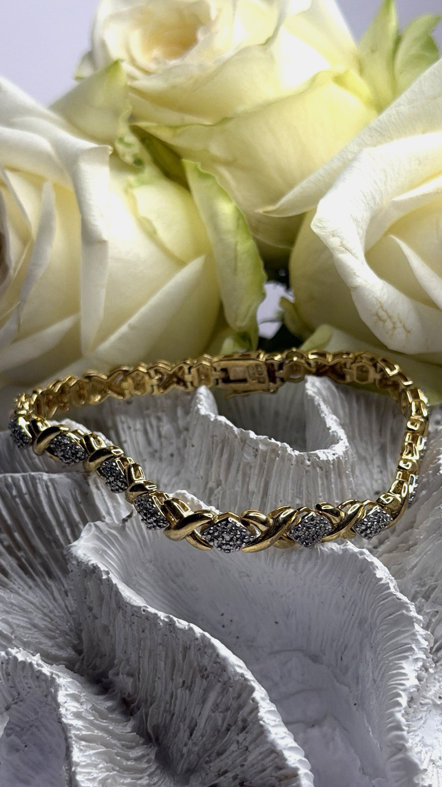 Elegant Tennis 925 Sterling Silver Gold Plated Bracelet Size 8