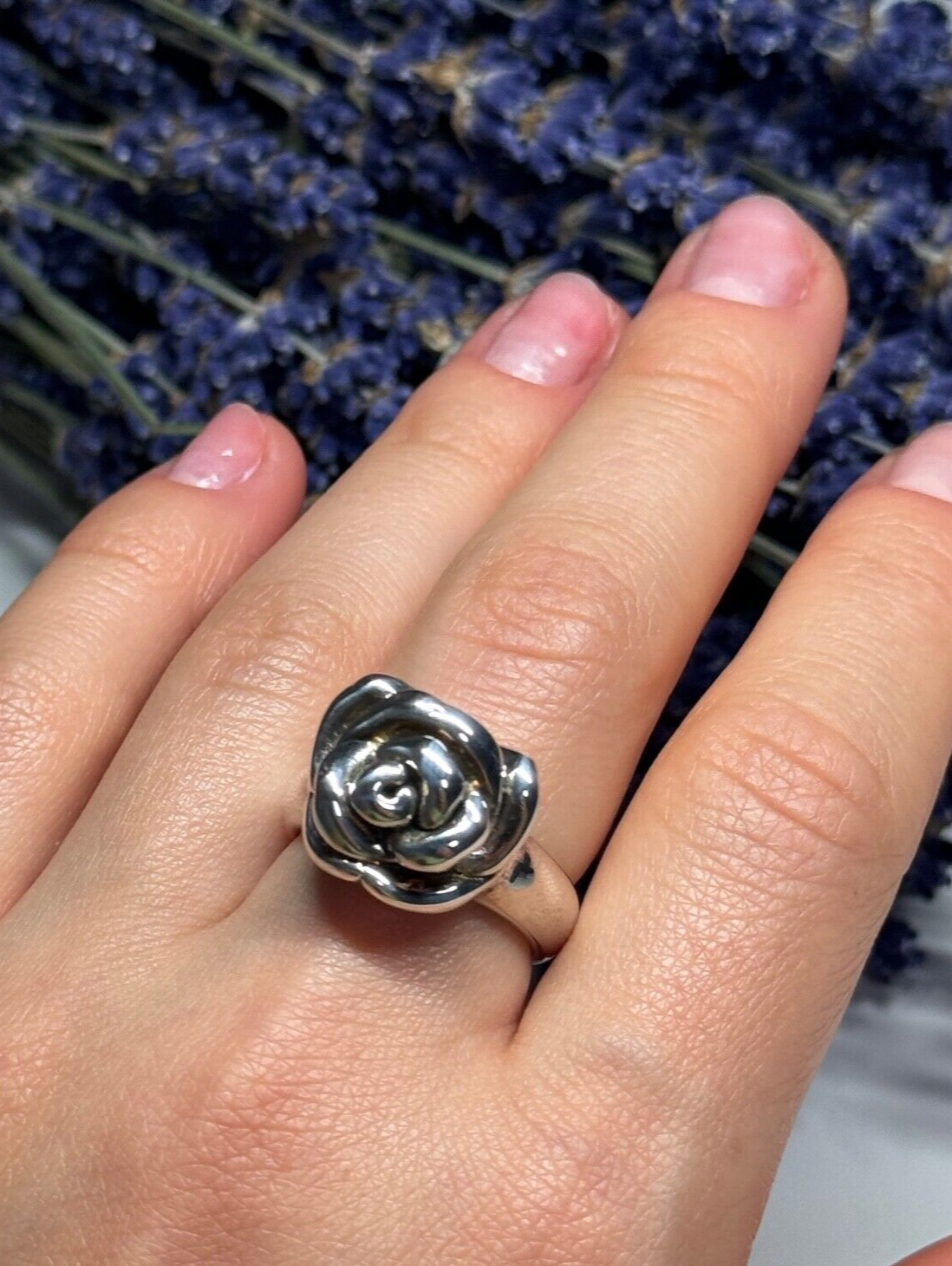 925 Sterling Silver Rose Ring Size 7