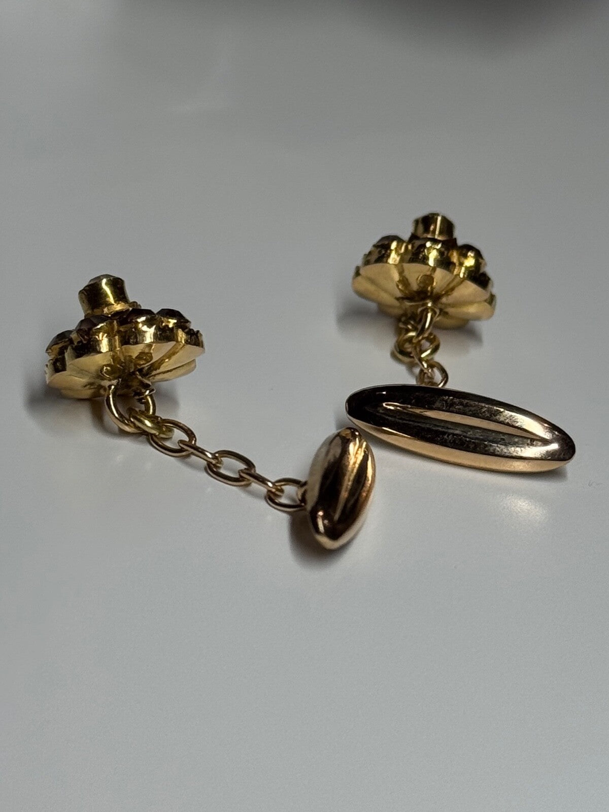 Estate Antique 18K & 14K Yellow Gold Circular Floral Leaf Cuff Links