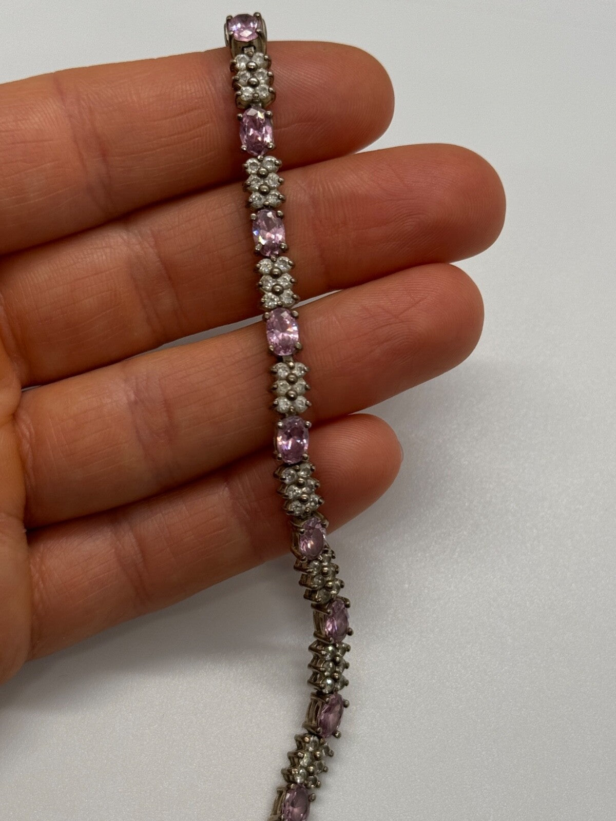 925 Sterling Silver Morganite & Goshenite Bracelet