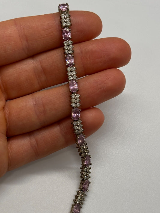 925 Sterling Silver Morganite & Goshenite Bracelet