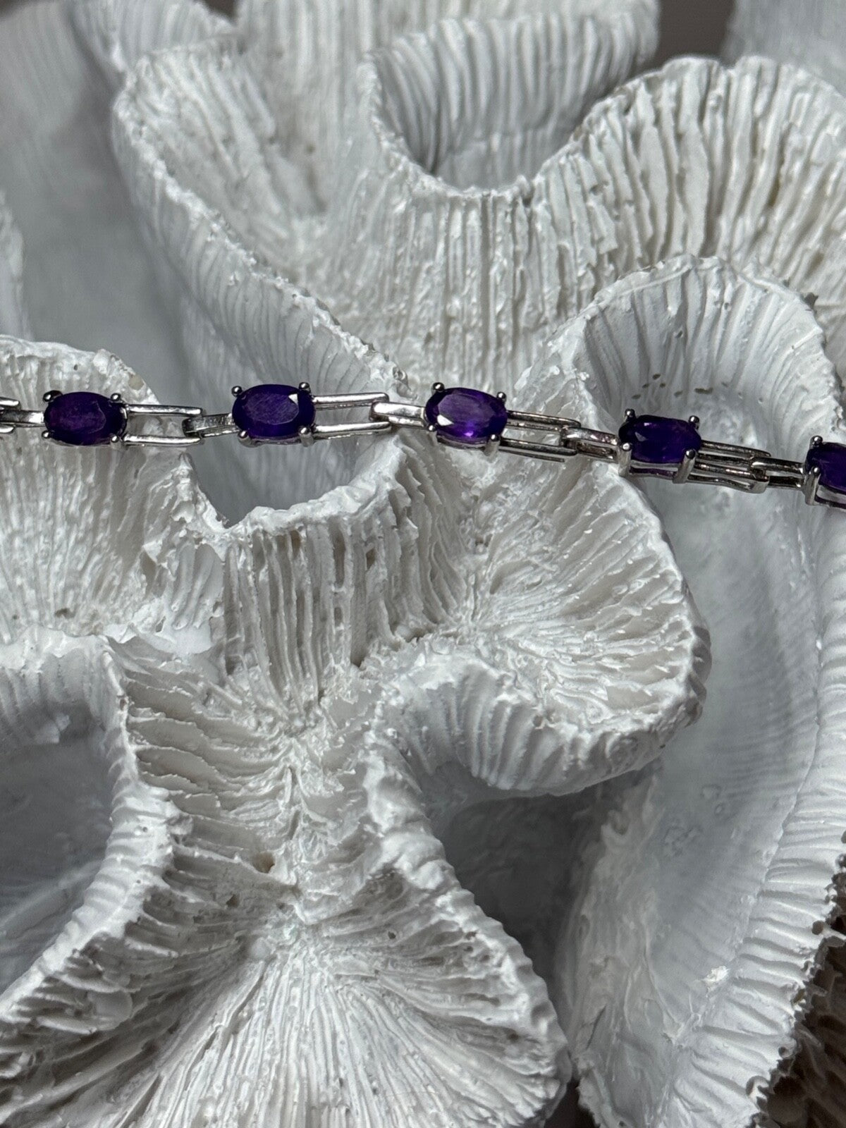 925 Sterling Silver Amethyst Bracelet Length 7 Inch