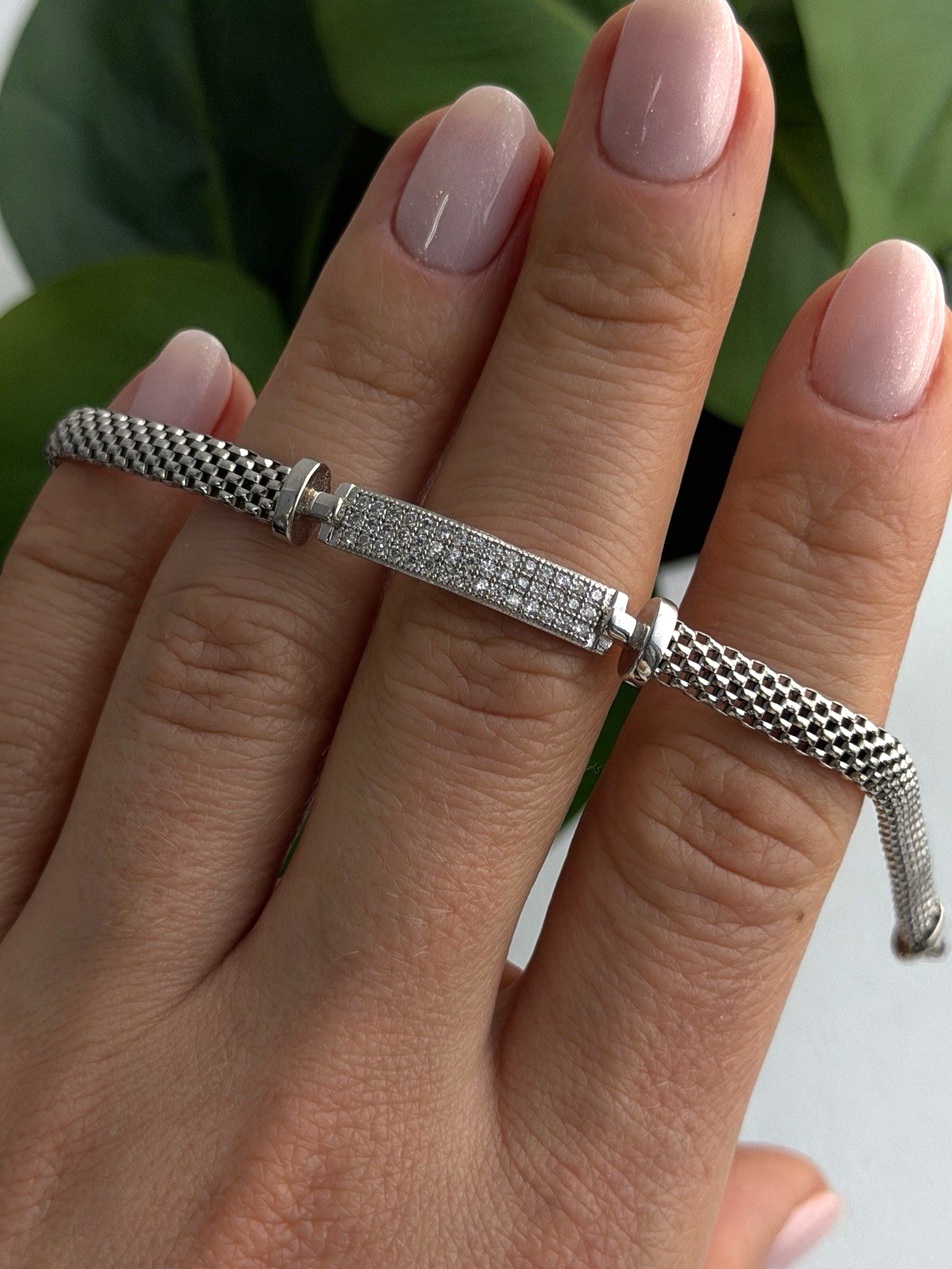 Italy Elegant 925 Sterling Silver White Colorless Topaz Bracelet 7
