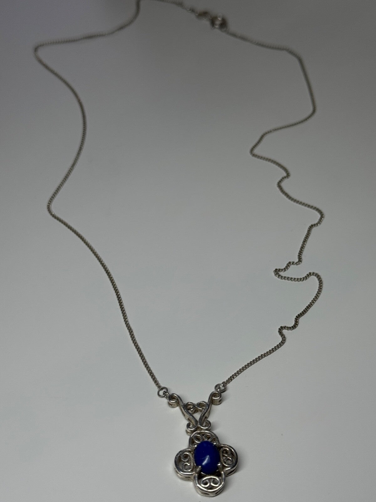 925 Sterling Silver Lapis Lazuli Necklace Length 19 In