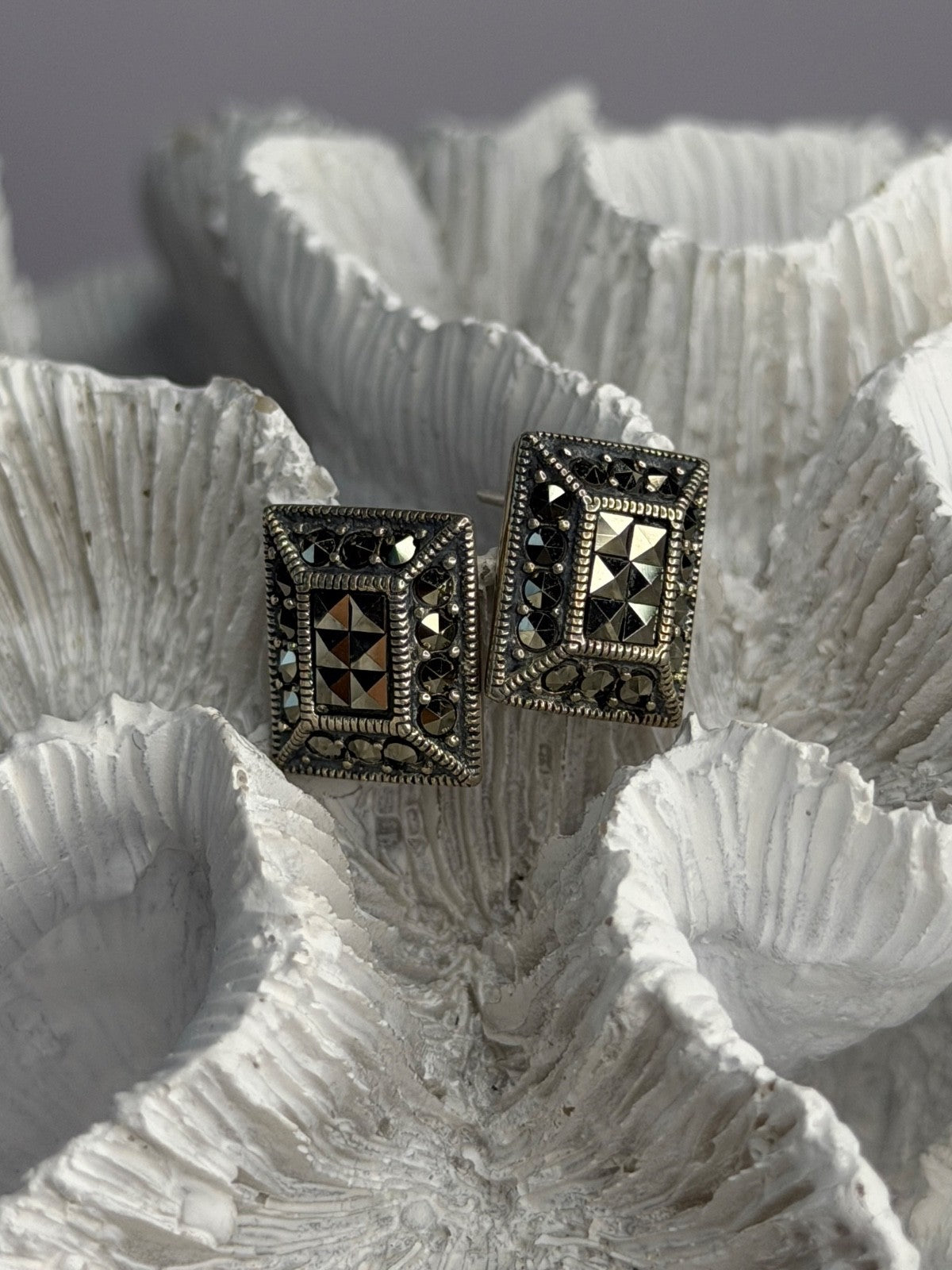 Vintage 925 Sterling Silver Marcasite Earrings