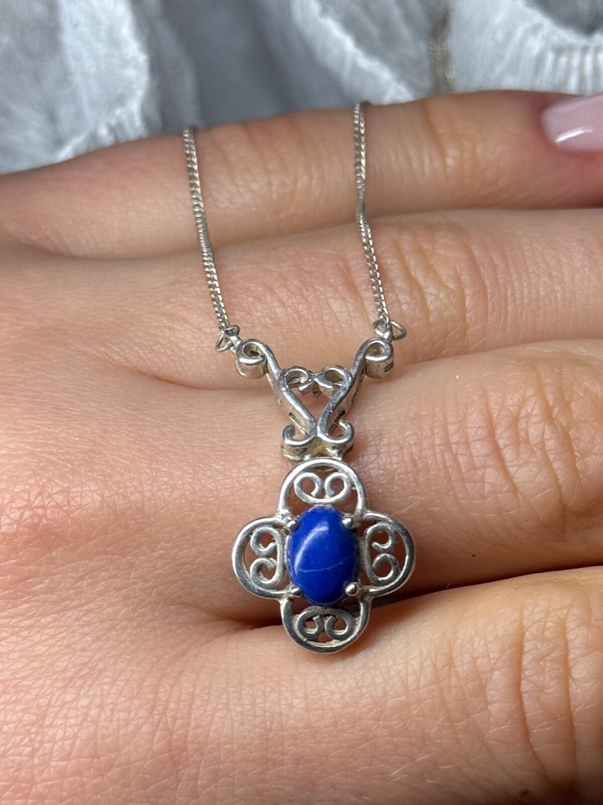 925 Sterling Silver Lapis Lazuli Necklace Length 19 In