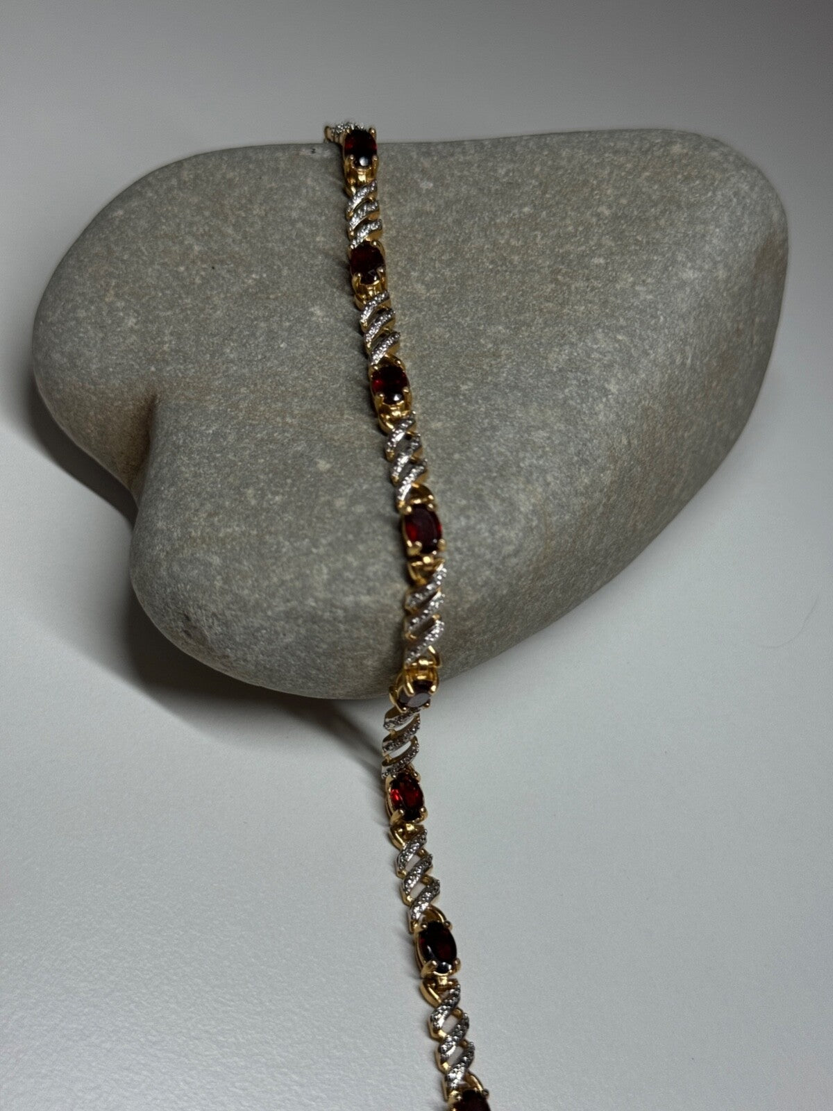 925 Sterling Silver Gold Plated Garnet Bracelet
