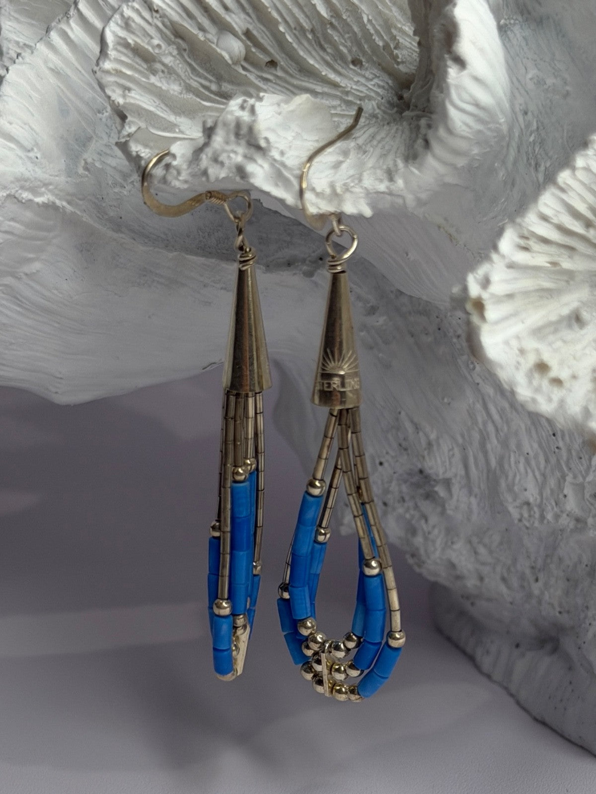 Native American 925 Sterling Silver Blue Lapis Earrings