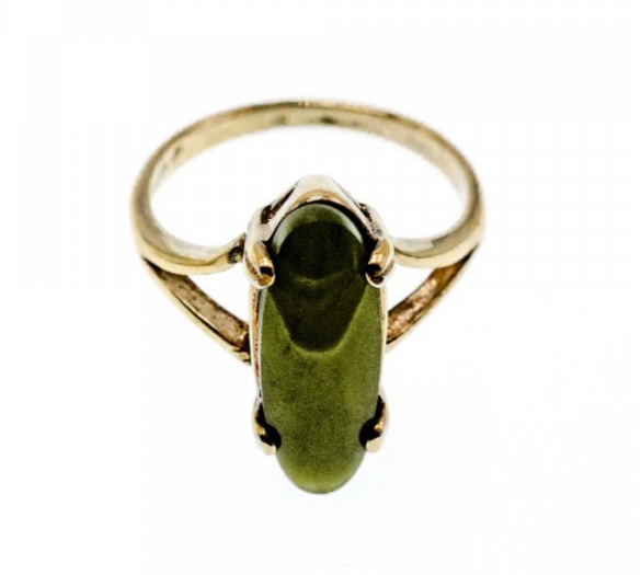 925 Sterling Silver Gold Plated Green Agate Ring Size 6.5