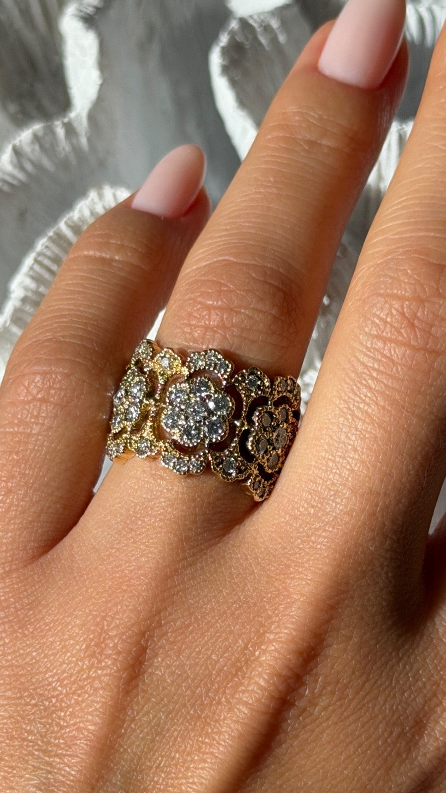 14K EFFY Yellow Gold Flowers Diamond 2.43 ct Ring Size 7.5