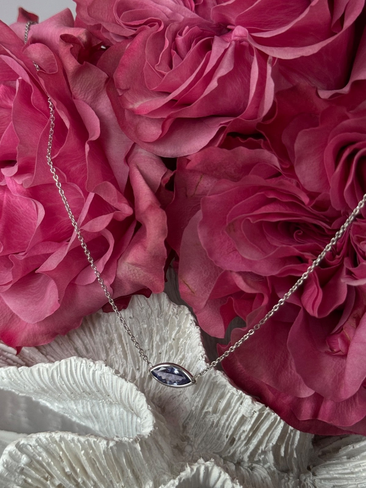 14K White Gold Tanzanite Necklace Length 18 inch
