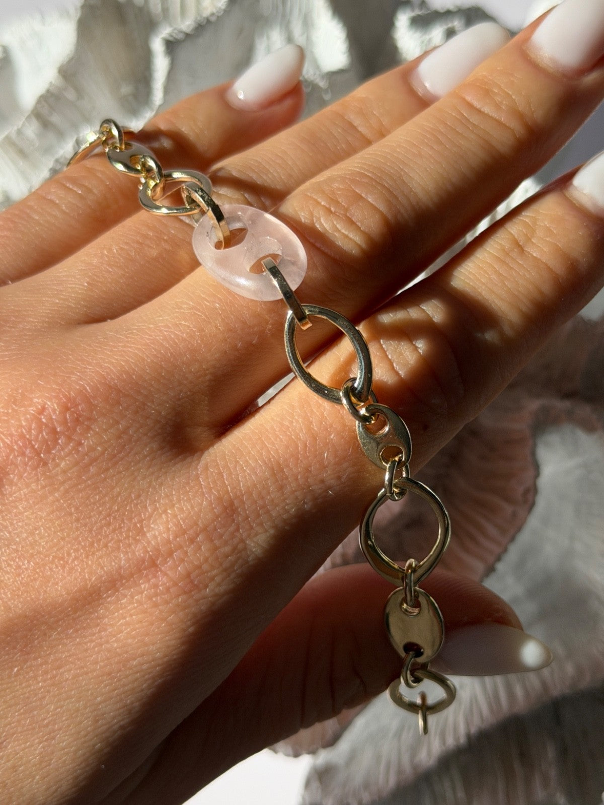Italy 925 Sterling Silver Gold Plated Rose Quartz Bracelet