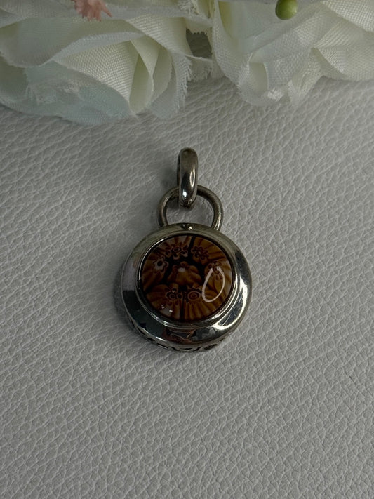 925 Sterling Silver Amber Carved Flower Pendant Length 1.25 Inch