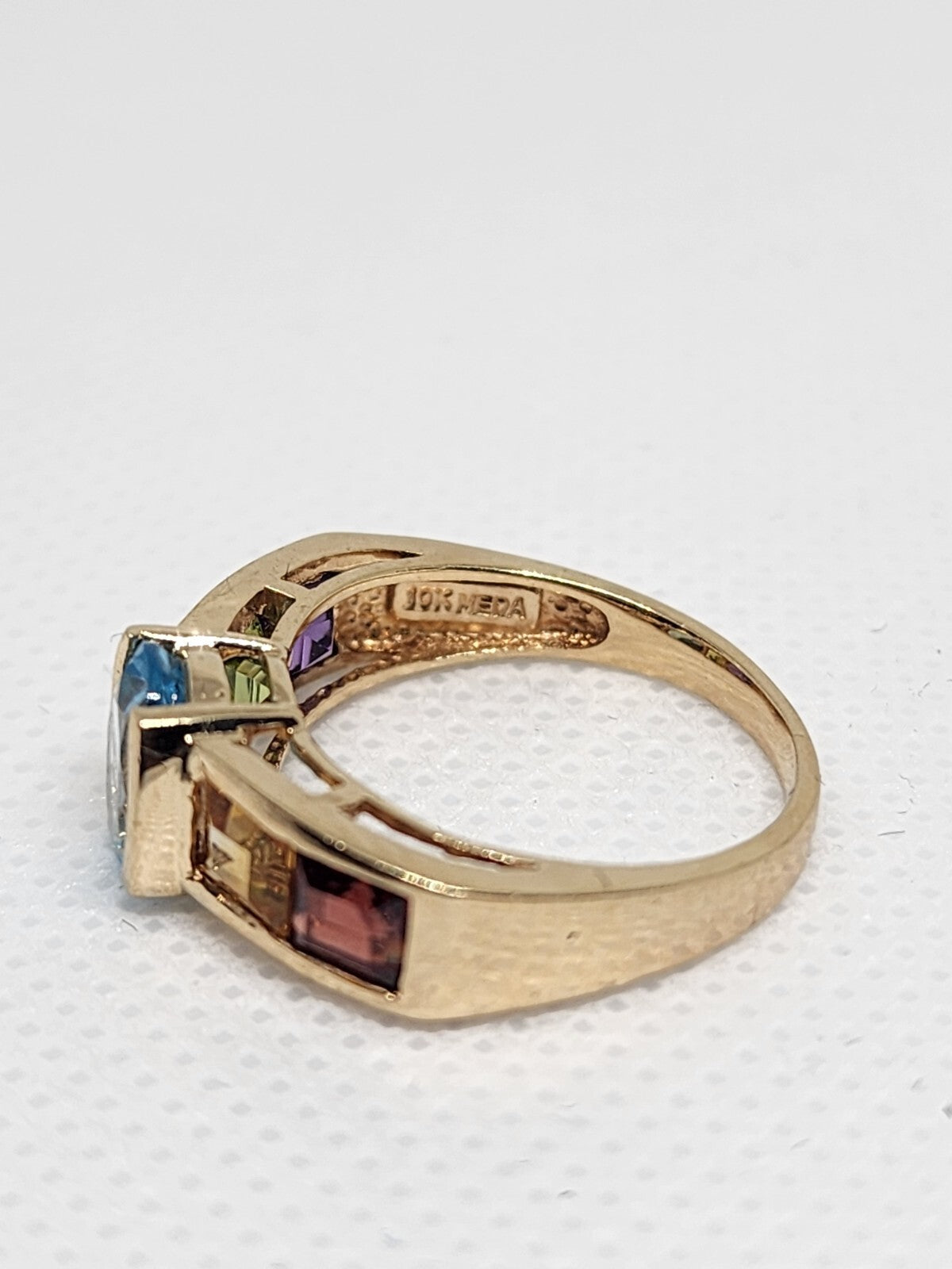 10K Yellow Gold Topaz, Amethyst, Peridot, Citrine & Garnet Ring Size 5