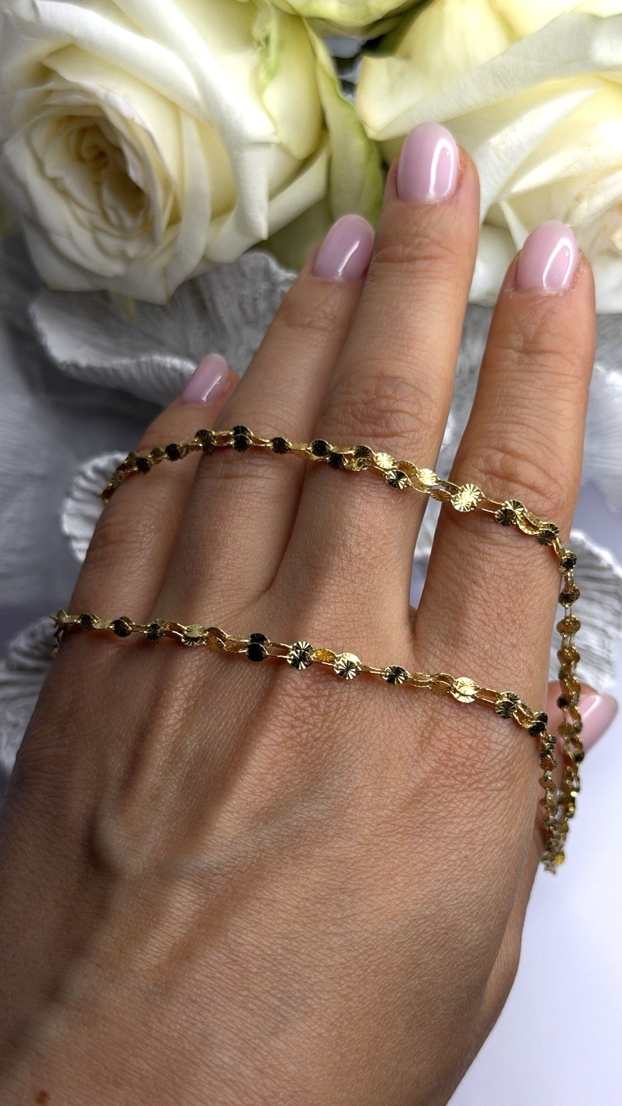 Italy 925 Sterling Silver Gold Plated Chain Sparkle Station Necklace