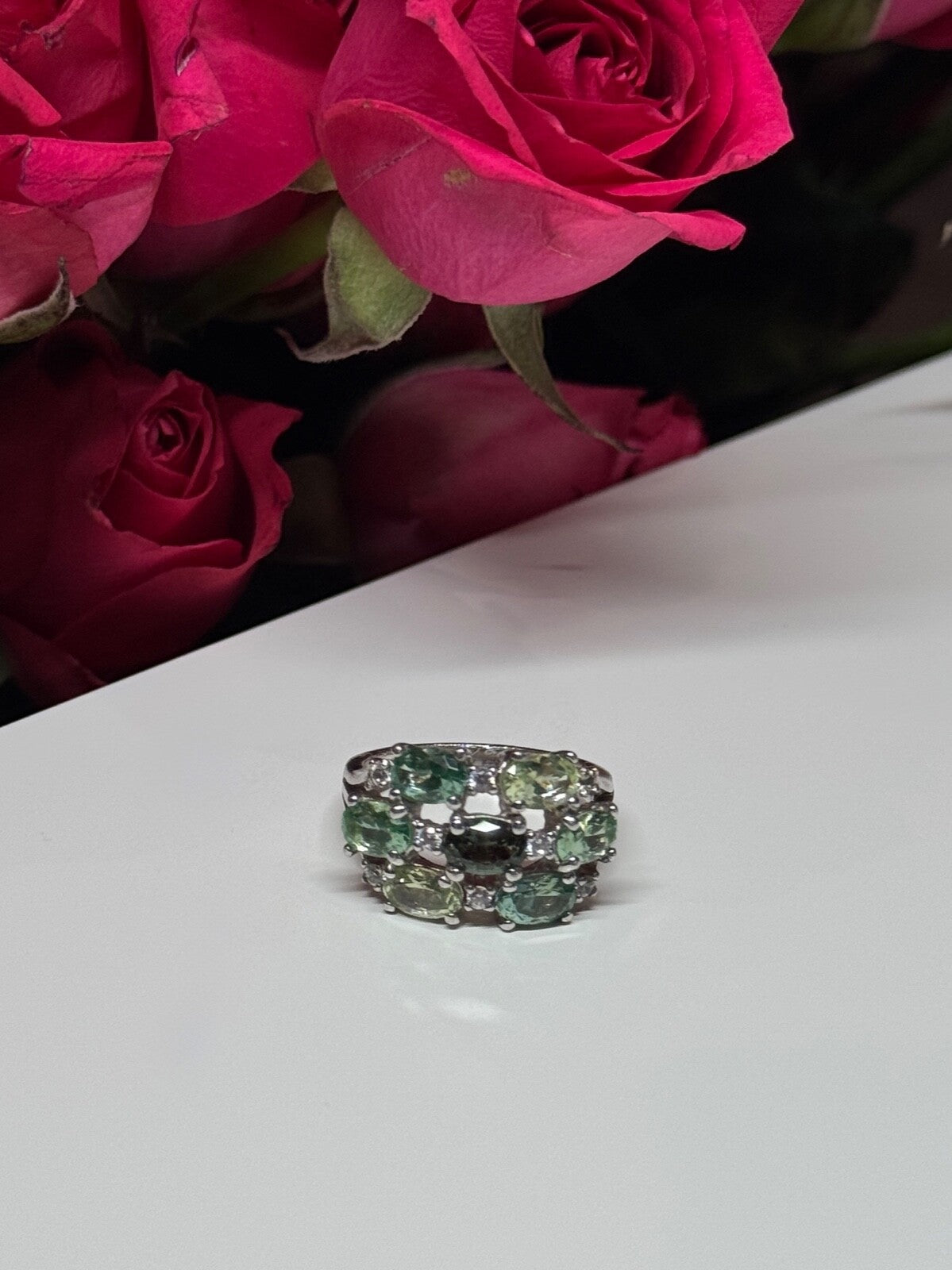 925 Sterling Silver Spinel & CZ Ring Size 6