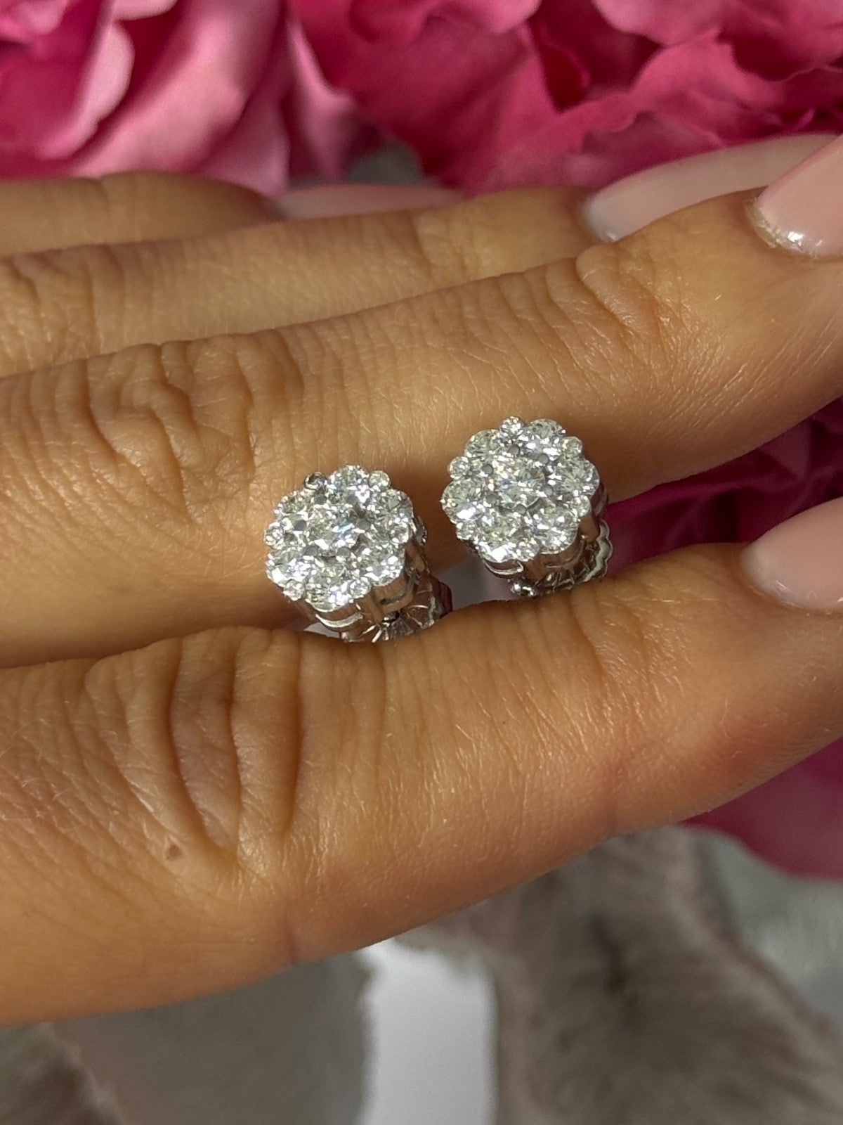 14K White Gold Diamond 2.08 TCW Flower Earrings