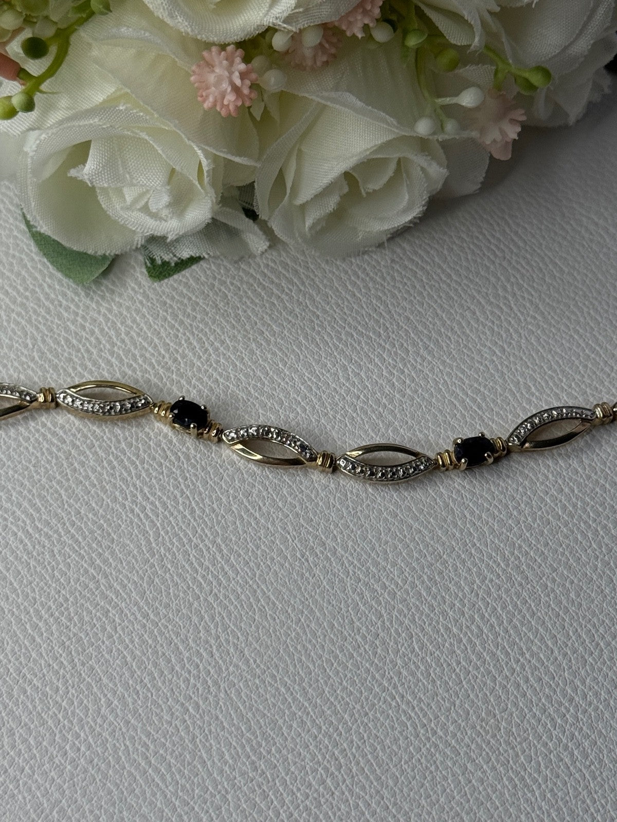 Dl 925 Sterling Silver Gold Plated Sapphire Bracelet Length 7.5 Inch
