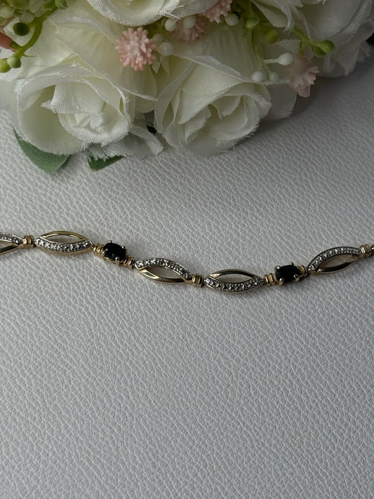 Dl 925 Sterling Silver Gold Plated Sapphire Bracelet Length 7.5 Inch