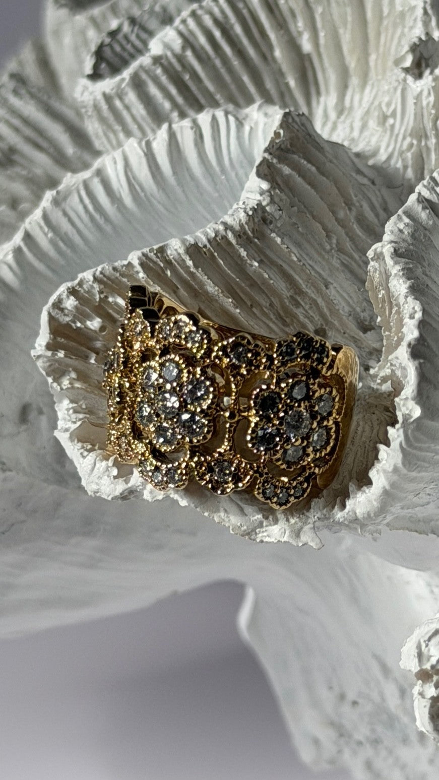 14K EFFY Yellow Gold Flowers Diamond 2.43 ct Ring Size 7.5