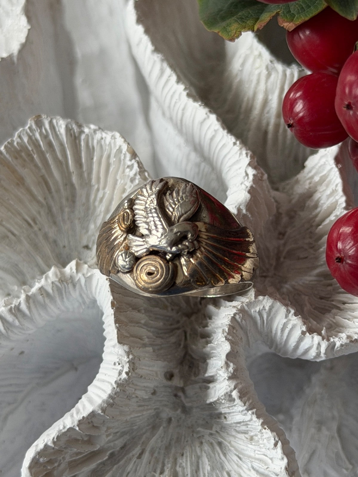 Vintage Navajo 925 Sterling Silver with gold vermeil details Eagle Ring Size 12