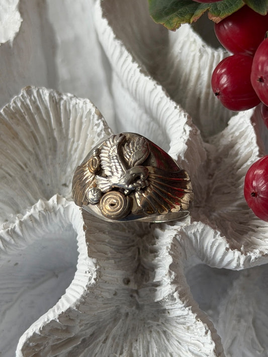 Vintage Navajo 925 Sterling Silver with gold vermeil details Eagle Ring Size 12