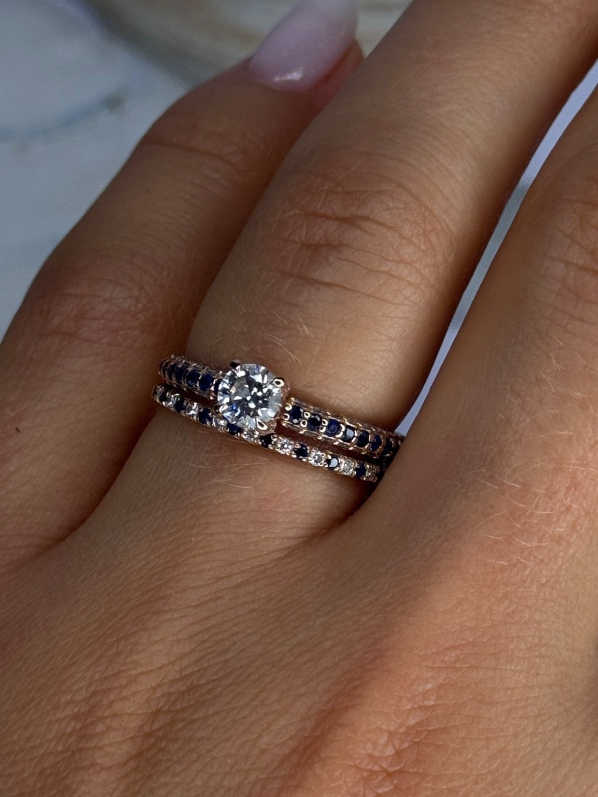 14K Rose Gold Sapphire & Diamond Set of Rings Size 7