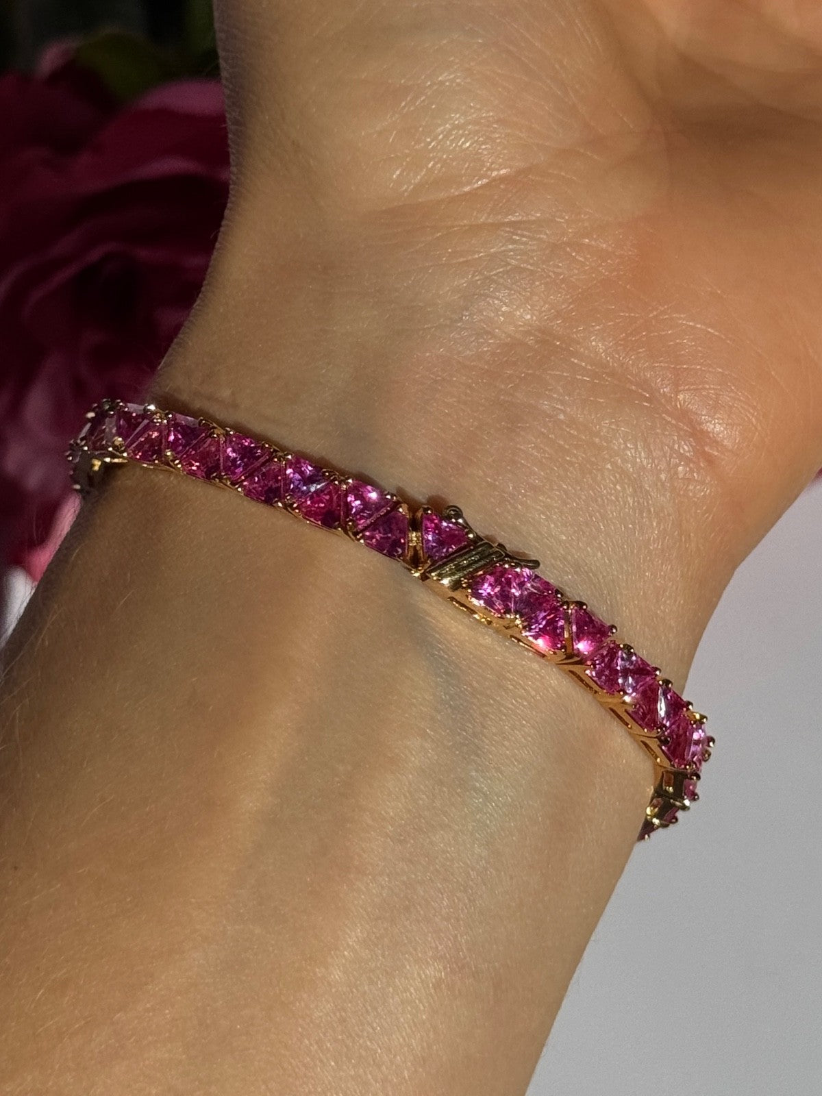 925 Sterling Silver Gold Plated Pink Topaz Bracelet 7 Inch