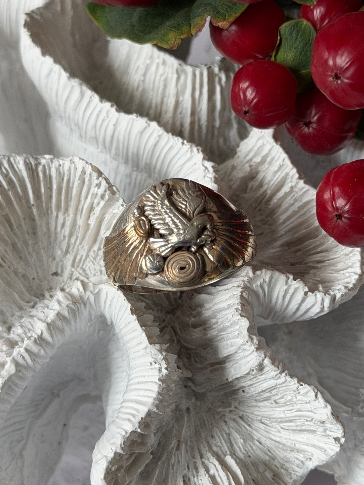 Vintage Navajo 925 Sterling Silver with gold vermeil details Eagle Ring Size 12