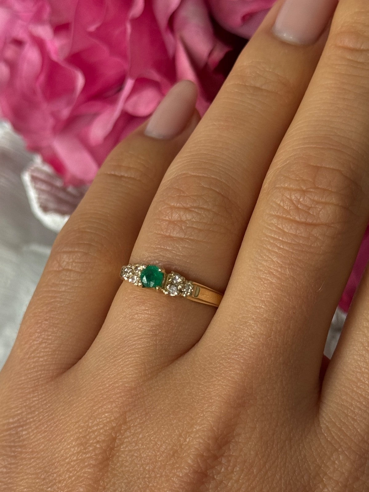 14K Yellow Gold Emerald & Diamond Ring Size 7