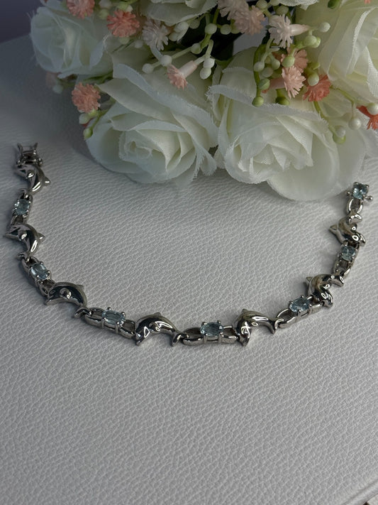 925 Sterling Silver Topaz Dolphin Bracelet Length 7.5