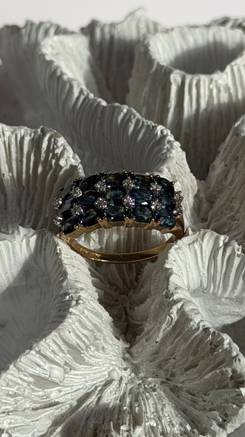 10K Yellow Gold London Blue Topaz & Diamond Ring Size 7