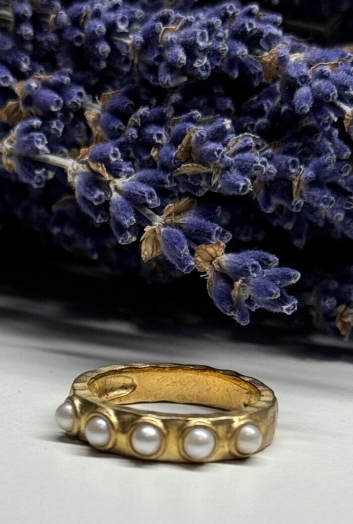 925 Sterling Silver Gold Plated Pearl Ring Size 6.5