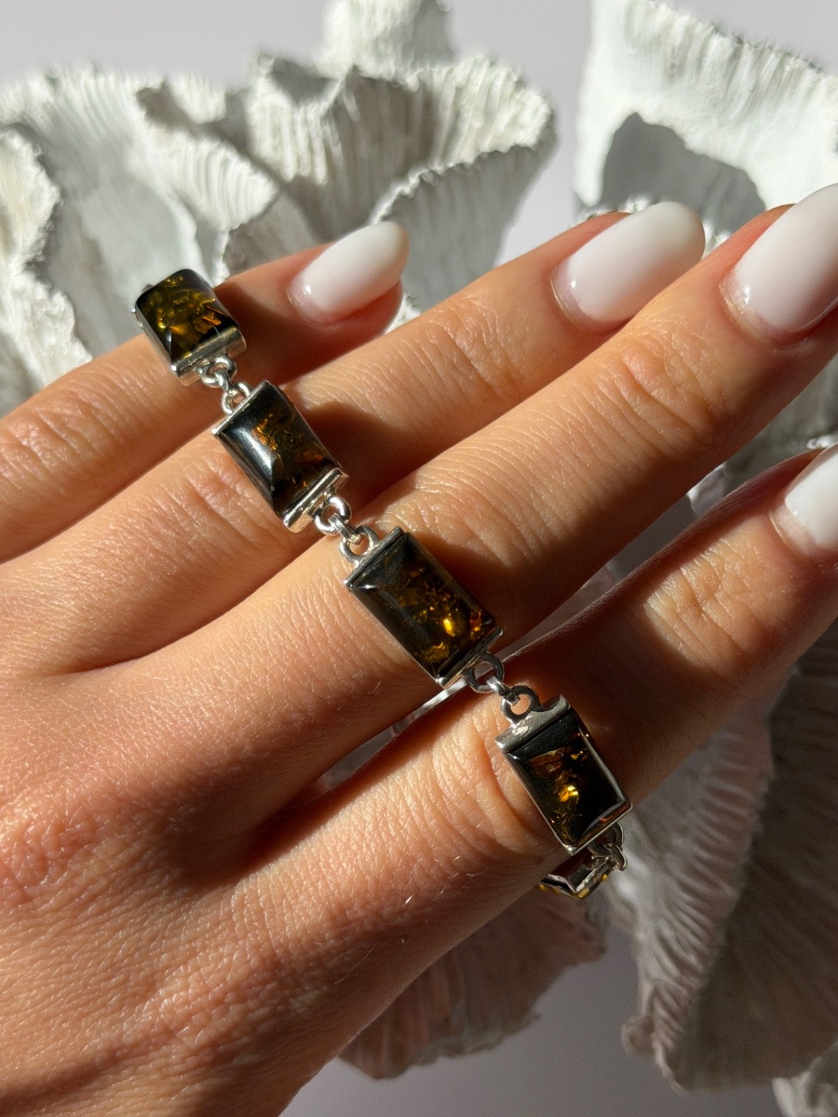 925 Sterling Silver Amber Bracelet Size 7