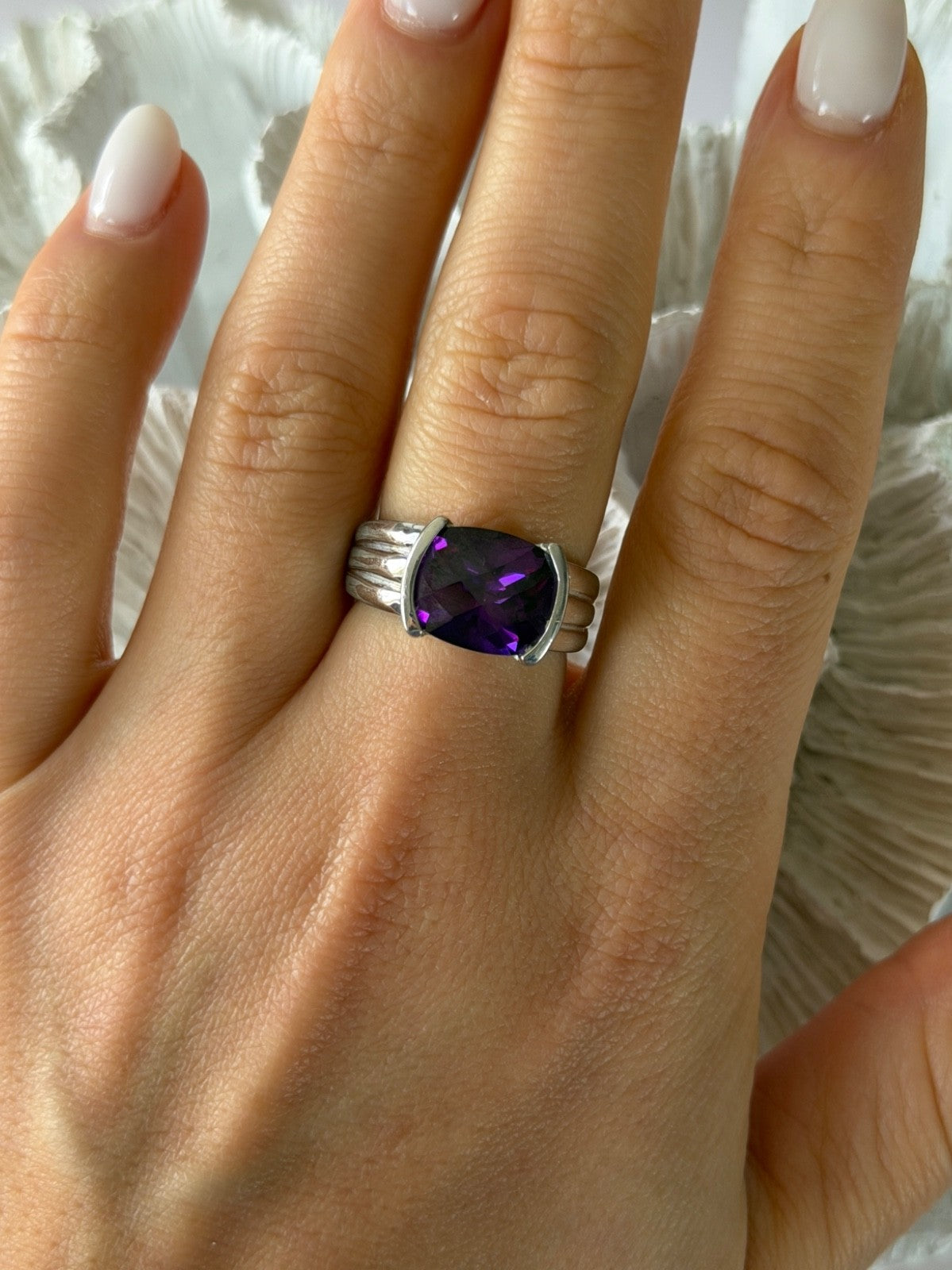 FAS 925 Sterling Silver Amethyst Ring Size 8