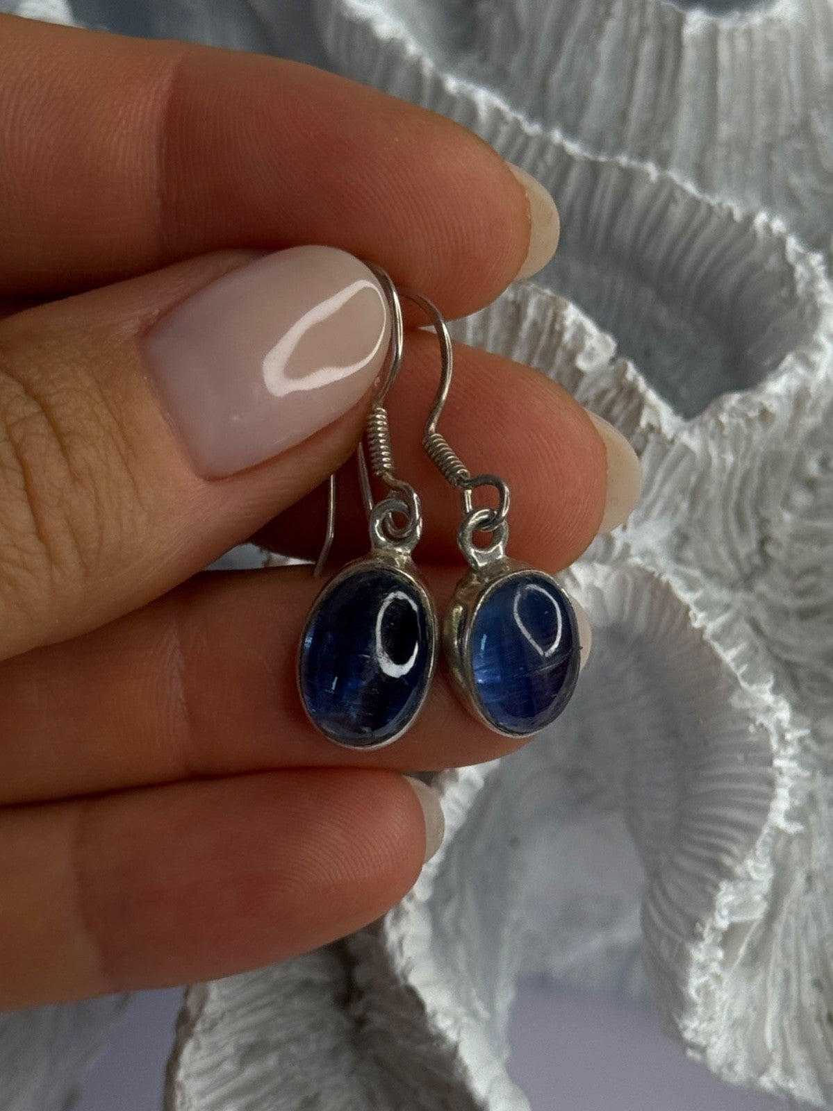 925 Sterling Silver Blue Moonstone Earrings Length 1.30 Inch