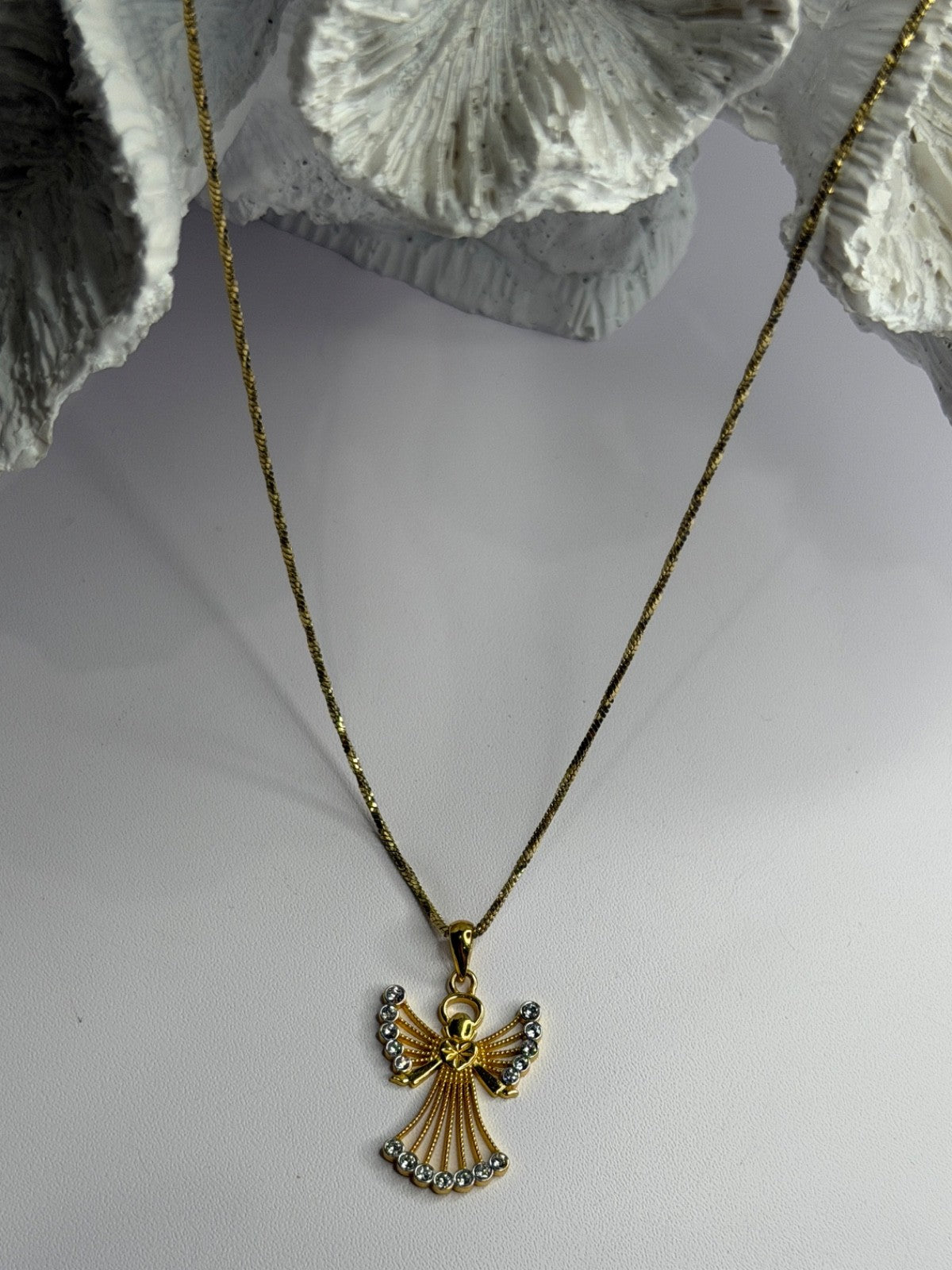 925 Sterling Silver Gold Plated Angel Cz Necklace