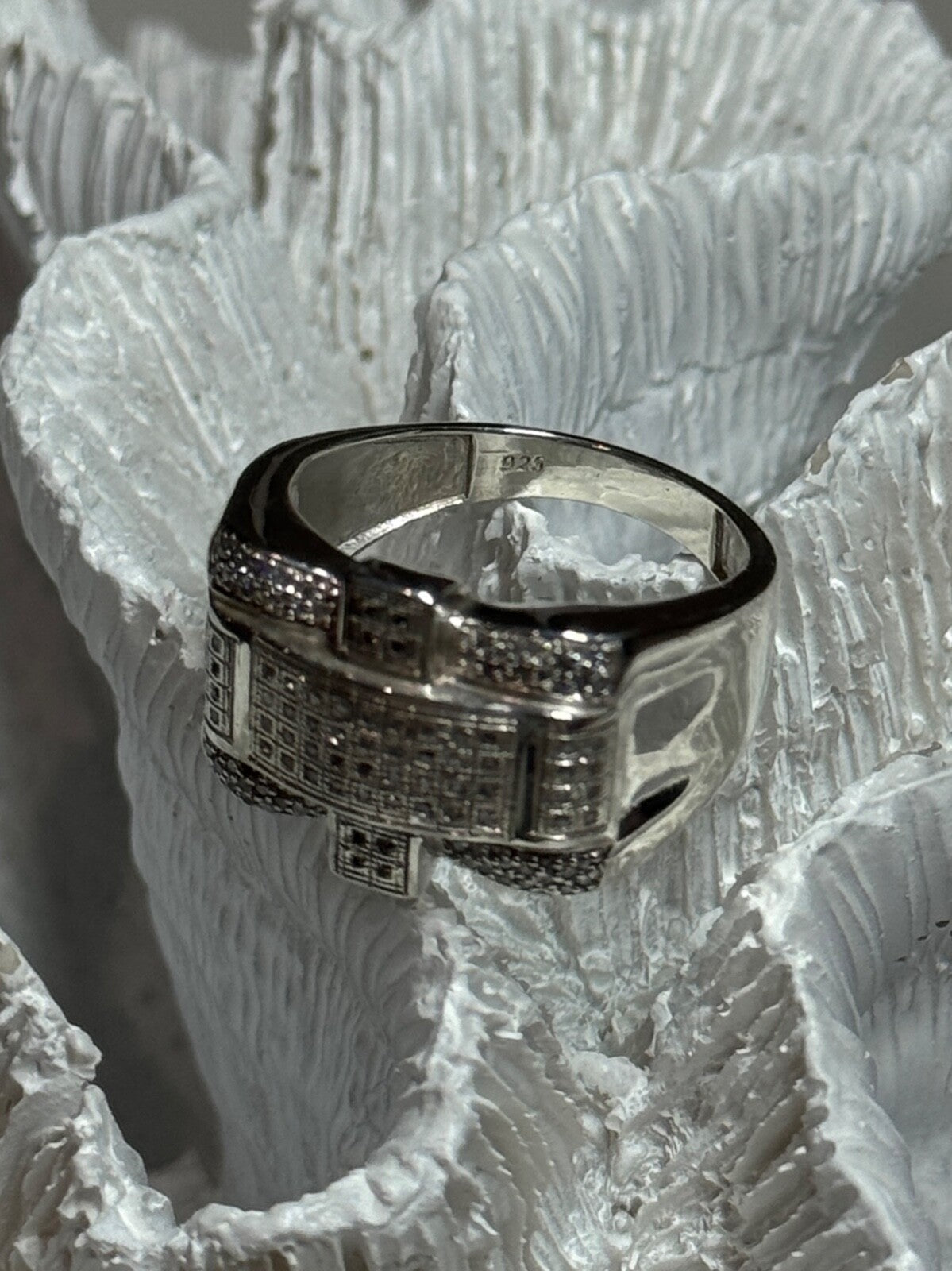 925 Sterling Silver Diamonds Men'S Ring Size 9