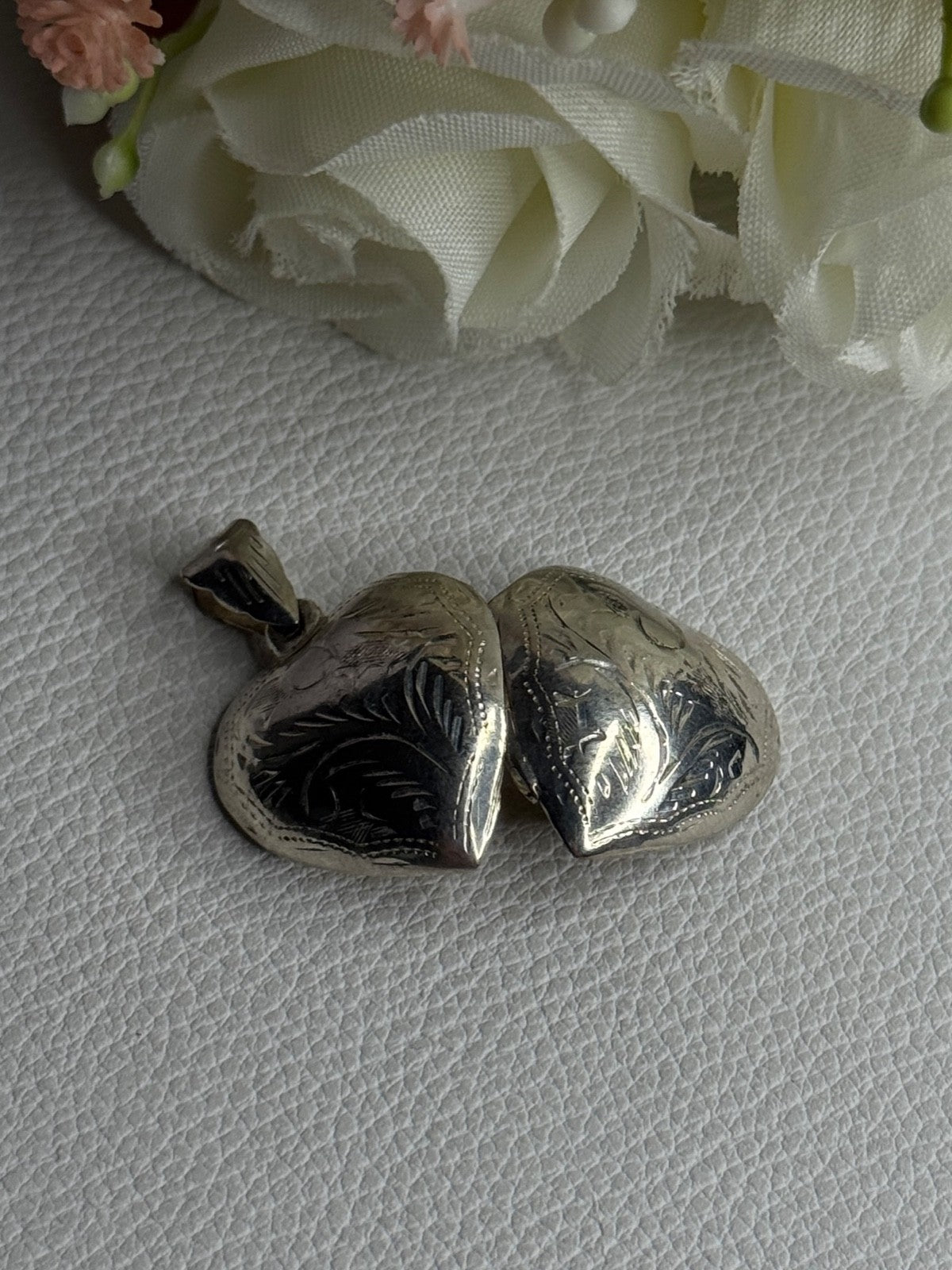 Retro 925 Sterling Silver Etched Heart Locket Pendant Length 1.20 Inch