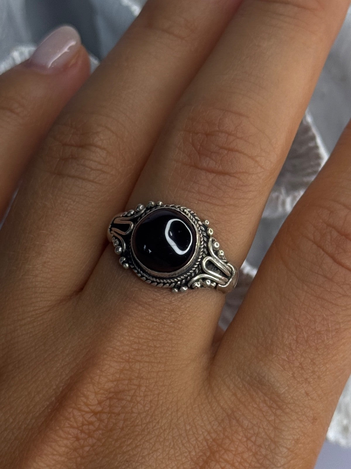 Vintage 925 Sterling Silver Amber Ring Size 9
