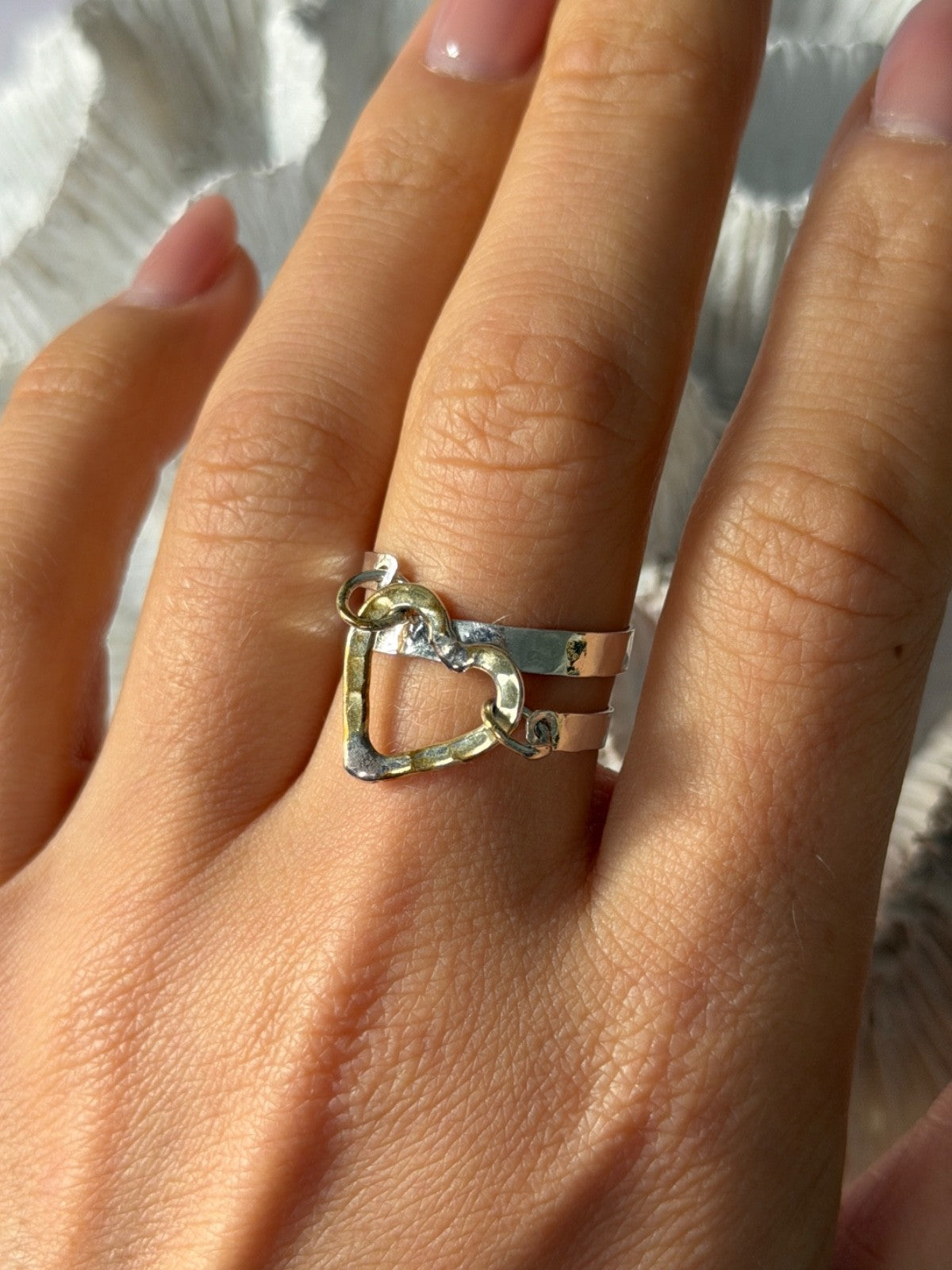Handmade 925 Sterling Silver Gold Plated Heart Ring Size 9.5